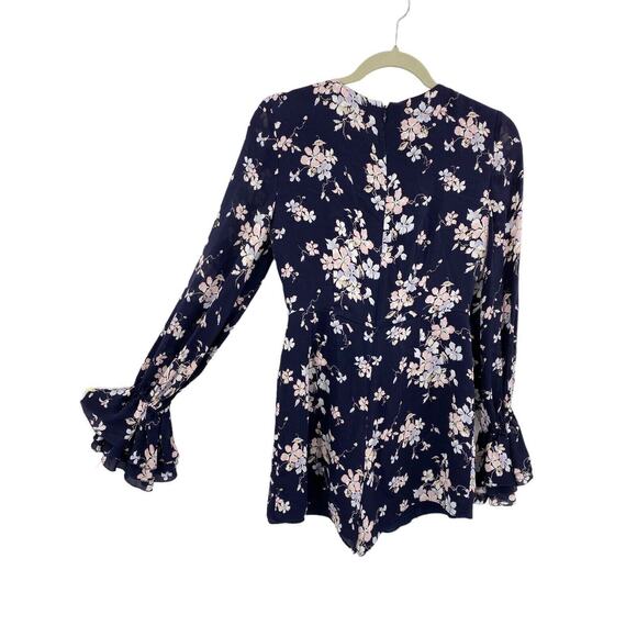 Intermix Silk Romper size 2 Thali Floral Navy Balloon Sleeve V-neck Romantic - Picture 7 of 11